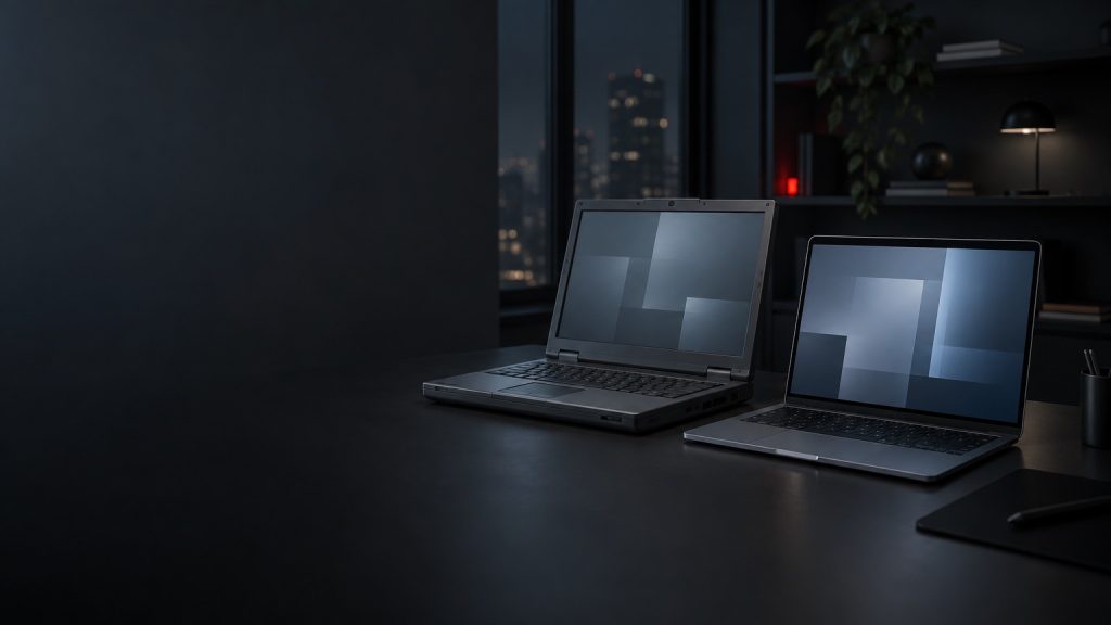 Starszy i nowy laptop obok siebie na biurku